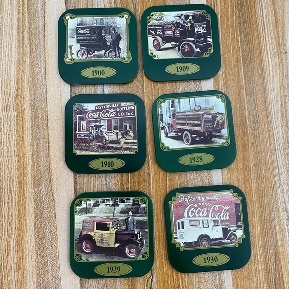 Coca-Cola 6pc Coaster Set 1990 Vintage Delivery Trucks Of Early 1900s. EUC - Picture 1 of 8
